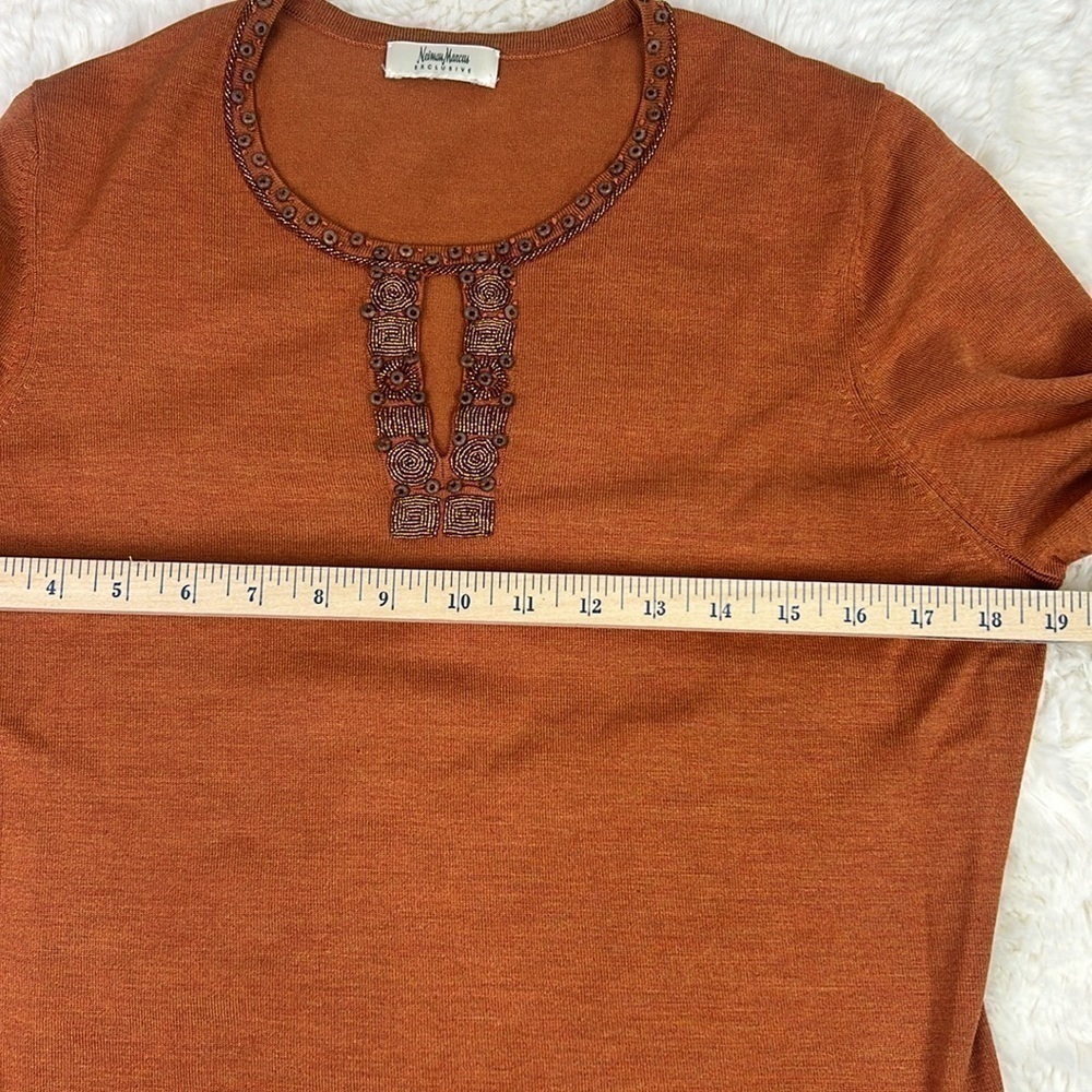 Silk Neiman Marcus Exclusive Crewneck Sweater with Bead Detail Burnt Orange - Picture 6 of 7